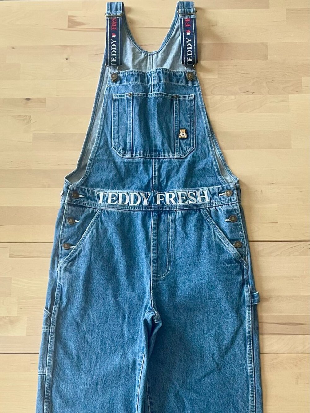 Teddy Fresh Unisex Classic Blue Denim Straight Leg Overalls size XS